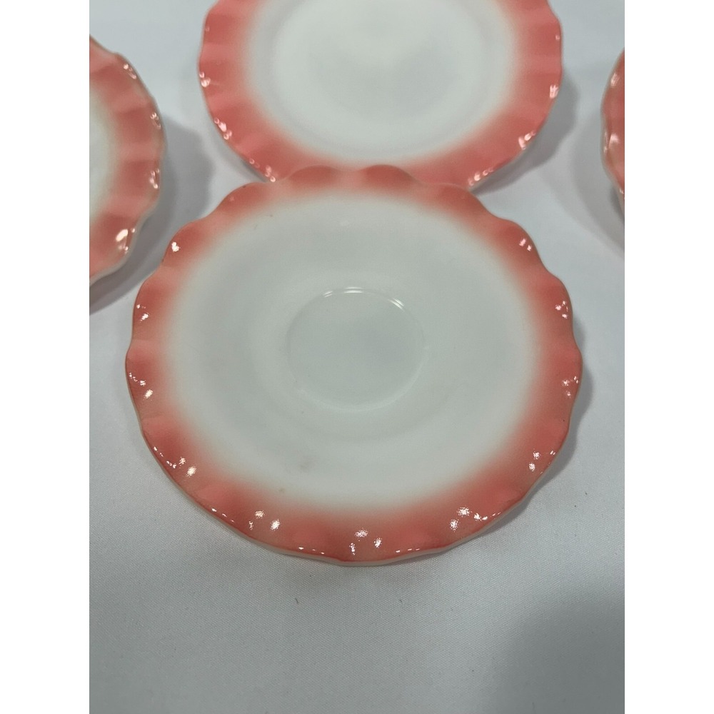 VTG Hazel Atlas Pink Depression Crinoline Ripple Ruffle Edge 3 Plates‎ 1 Saucer - Picture 7 of 10